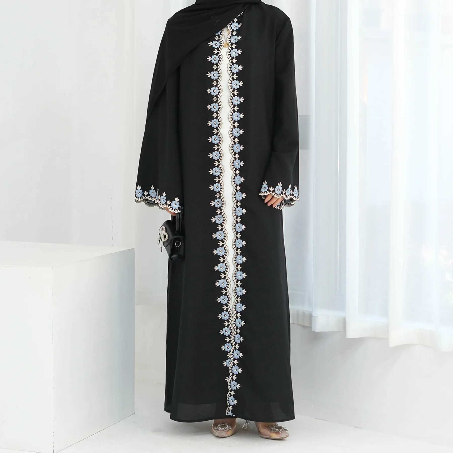 Eid Ramadan Flower Embroidery Abayas for Women Muslim Dress Dubai Open Abaya Turkey Kaftan Ka Caftan Marocain Femme Robe New X2505141