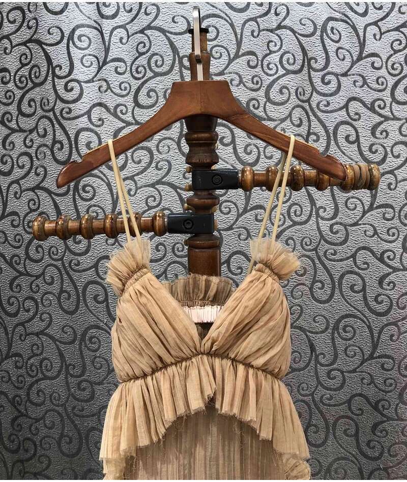 Getspring Women 2023 Summer Fashion Deep V Neck Backless Sleeveless Pleated Fake Two Loose Long Sexy Spaghetti Strap Dress