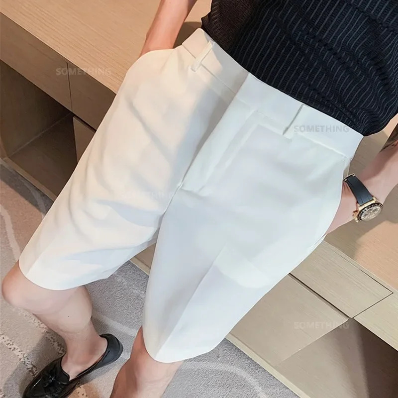 Summer Thin White Shorts Mens Straight Korean Style Fashion Business Solid Color Casual Baggy Suit Shorts Male 250513