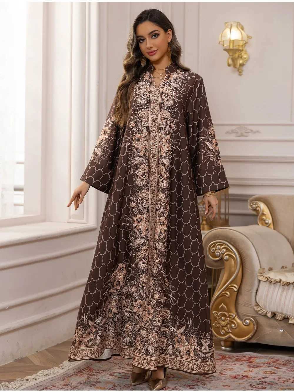 Muslim Dress Women Abaya for Eid Diamond Party Dresses Arab Long Robe Print Abayas Dubai Morocco Kaftan Islam Jalabiya Vestidos X2505141