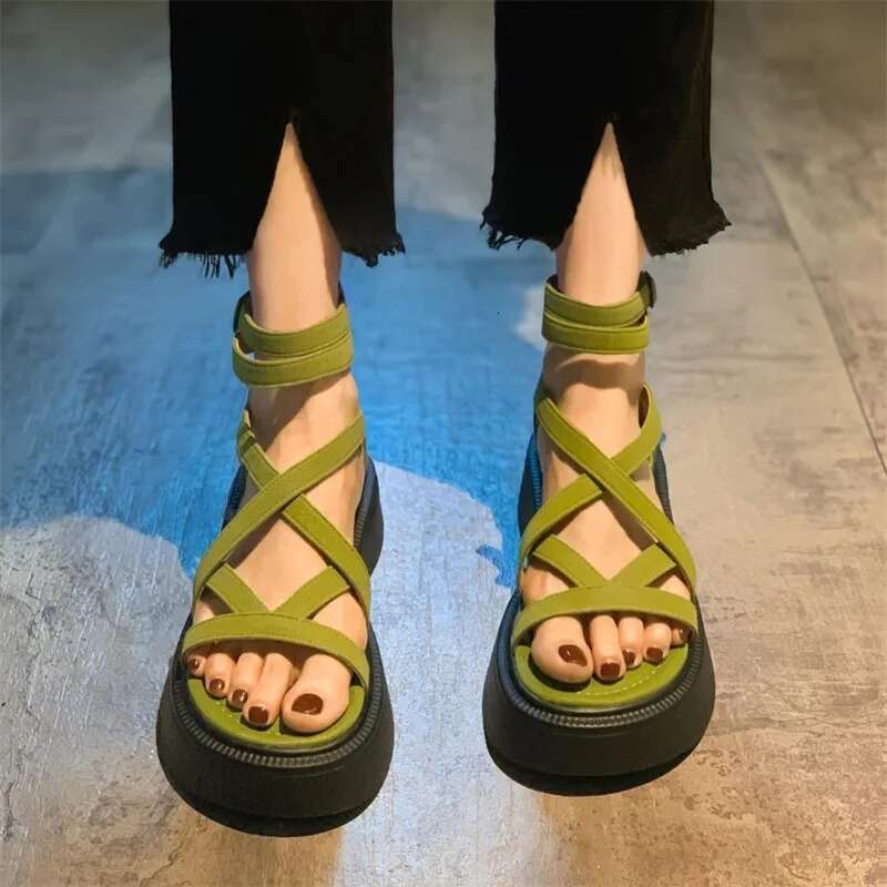 Women's Summer Chunky Platform Fashion Cross Strap Gladiator Shoes Woman Thick Bottom Wedge Heel Sandals for Women
