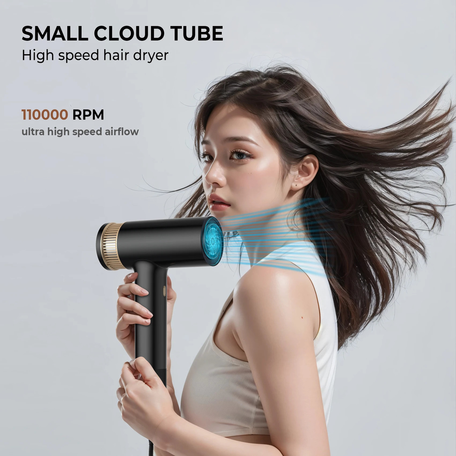 Hair Dryer 110000 RPM High-Speed Brushless Motor Negative Ionic Blow Dryer Thermo-Control Hair Dryer with Diffuser and Nozzle 250513
