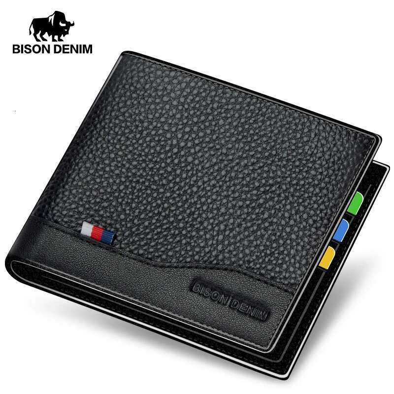 BISONDENIM Genuine Leather Men Coin Pocket Card Holder Male Purse Fashion Wallets High Quality Gift For Husband Father