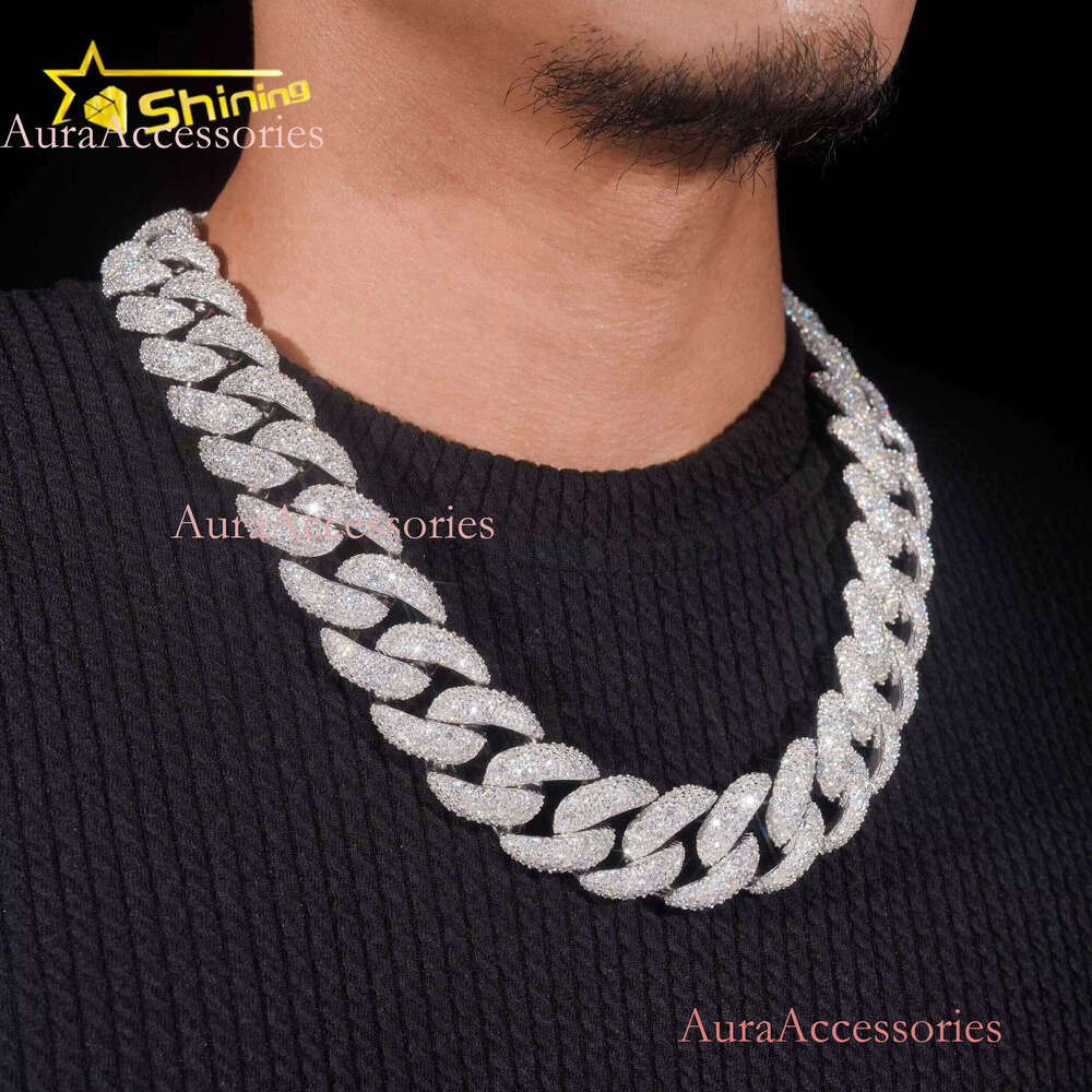Big Heavy Cuban Chian Vvs Moissnaite Iced Out Jewelry Sterling Sier White Gold Plated 24mm Men's Mosaic Hip Hop Necklace