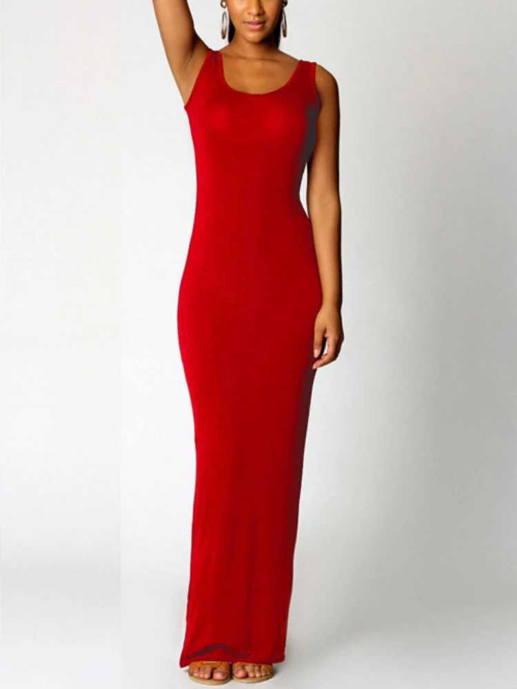 Sexy Solid Color Slim Bodycon Long Maxi Dress Women Elegant Sleeveless Skinny Dress Club Party DressesXJ250514