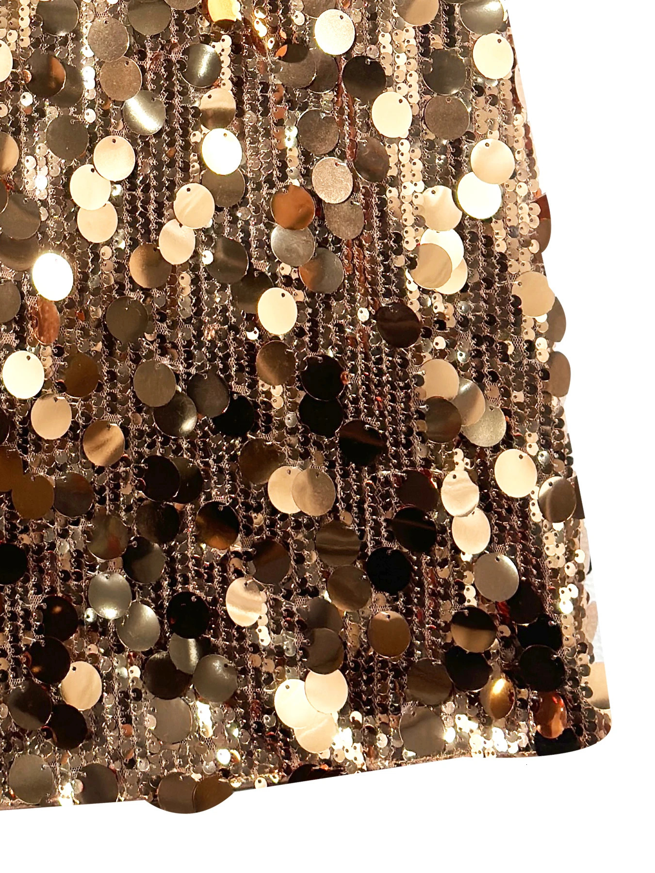 plus size Elegant Plus Gold Sequin Midlength SkirtLeisure Aline Skirt Polyester Shortsleeved Round neck 250506