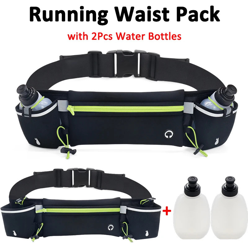 MenWomen Marathon Trail Running Waist Pack with 2Pcs Water Bottles Sports Fanny Fitness Dual Pocket Belt Bag 250514