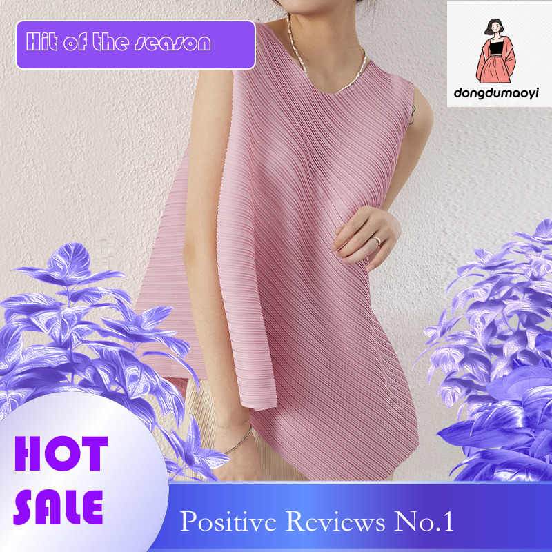 dongdumaoyi Three Mansion Pleated Top Design Sense for Women's Minority Summer New Asymmetric Loose Large T-shirt Short Sleeve