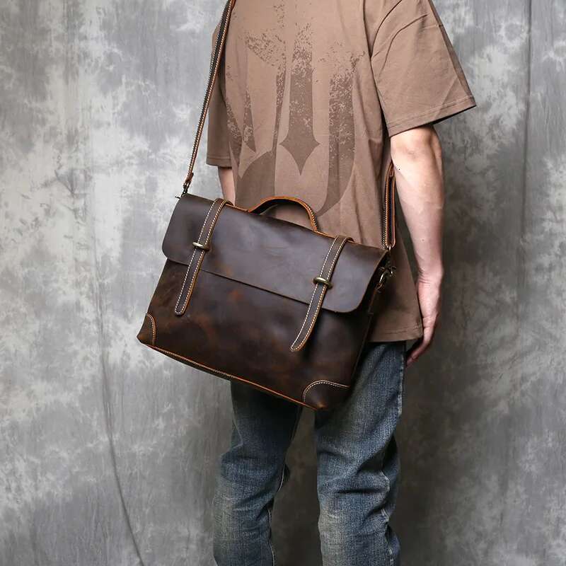 Retro Crazy Horse Commuter Handbag Top Layer Cowhide Old Postman British Style Leather Diagonal Shoulder Bag Male