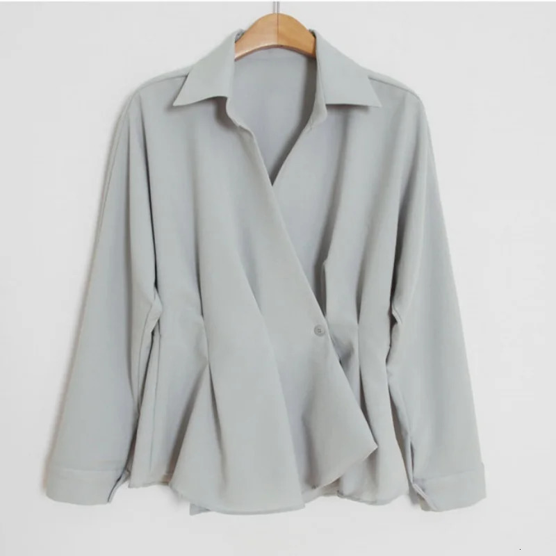 Spring Autumn Elegant Ruffles Womens Blouse Long Sleeve Solid Cross Vneck Buttons Korean Casual Shirts Female 250514