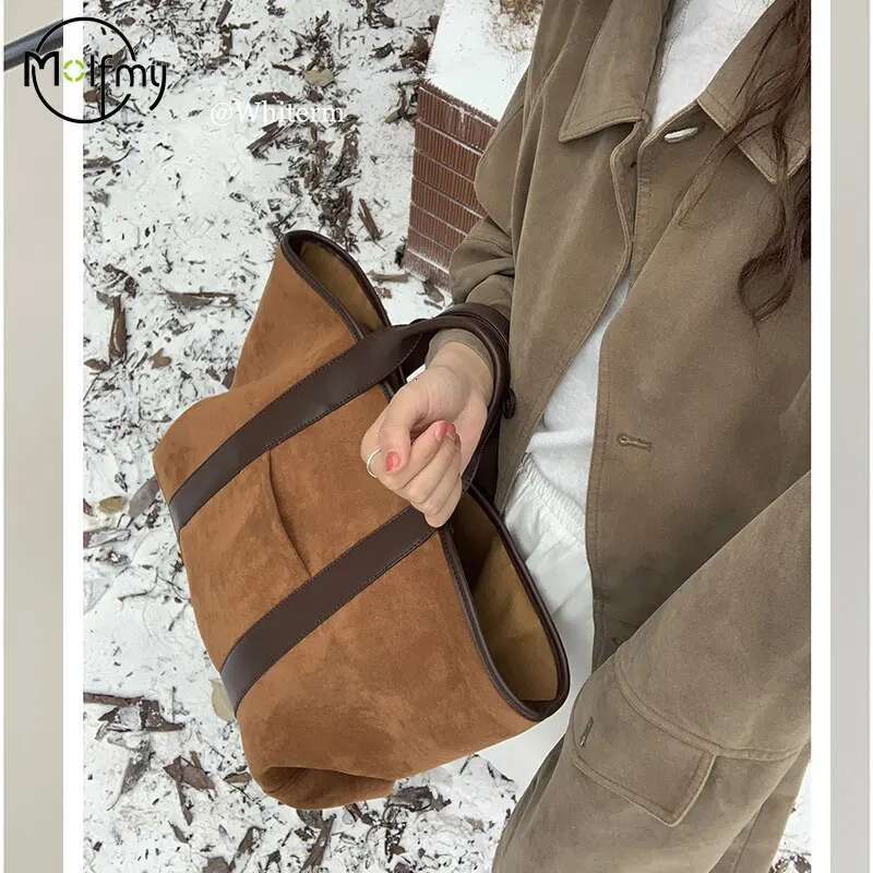 Suede Tote Bag For Women Vintage Designer Shoulder Bags Large Capacity Winter Handbag Commute Shopping Bolsos De Mujer