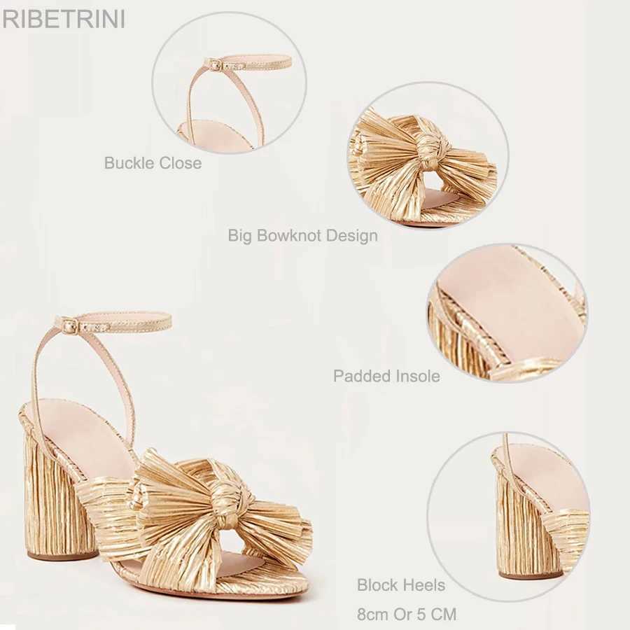 RIBETRINI Brand Luxury Designer High Quality Open Peep Toe Bowknot High Heels Women Sandals Party Dress Wedding Summer Shoes W250514