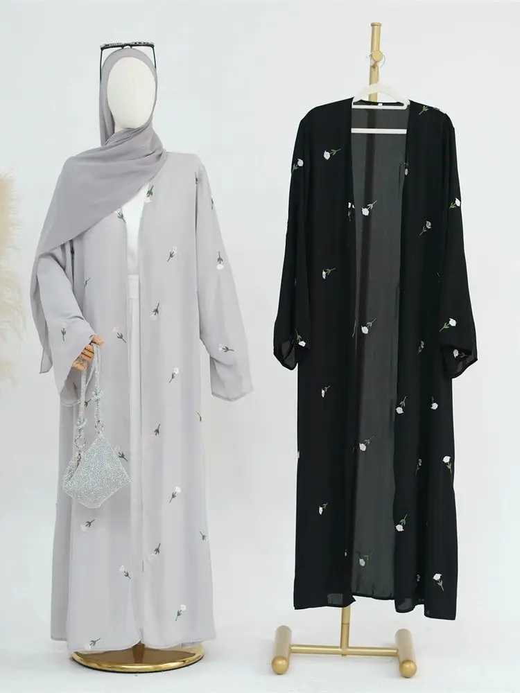 Open Muslim Women Embroidery Kimono Abaya Dubai Elegant Kaftan Modest Hijab Dress Set Islam Caftan Marocain Robe Femme Musulmane X250514
