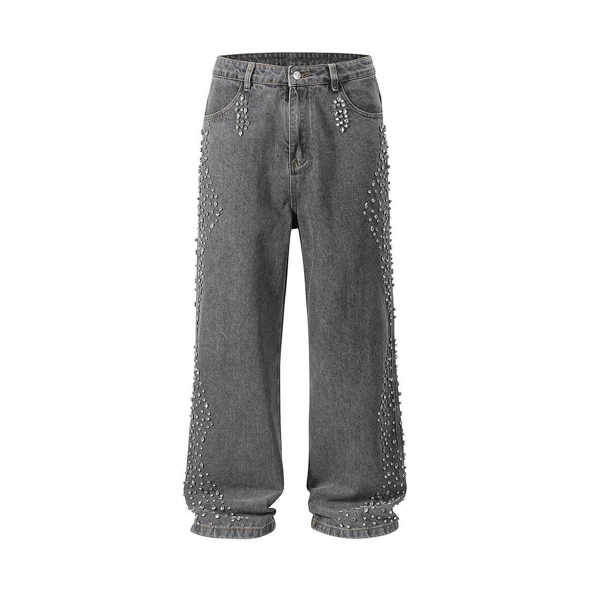 Pearl dded Diamond Jeans for Men Full Rhinestone Straight Blue Baggy Denim Trousers Hot Drill Vintage Loose Casual Cargos X250514