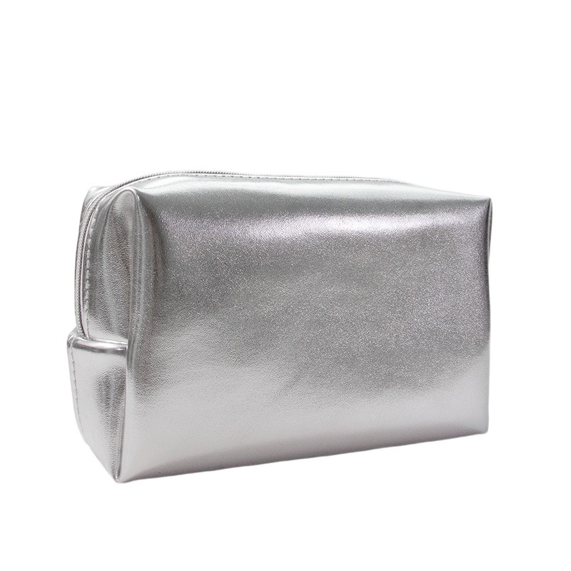 Silver Waterproof Makeup Case for Travel - Compact Cosmetics Organizer with Zipper Closure