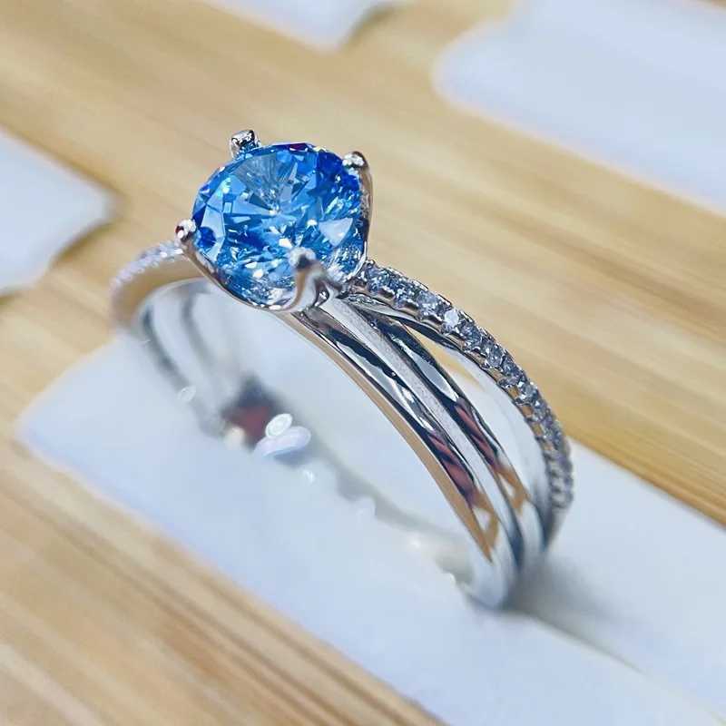 100% 18k Gold 1 Ct Bule Gemstone Diamond Rings Fine Jewelry for Women Luxury Gift 18k Gold Wedding Rings Promise EngagementXJ250514