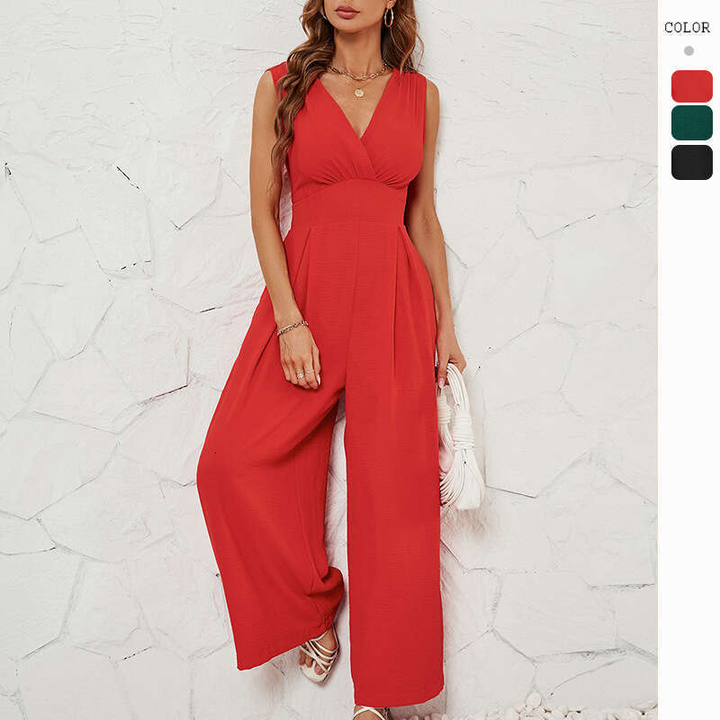Self Owned Photography Womens Wear 2025 Summer Commuter Fashion Waistband Sleeveless Jumpsuit for Women New Arrival Leisure and Leisure Printing Fashi