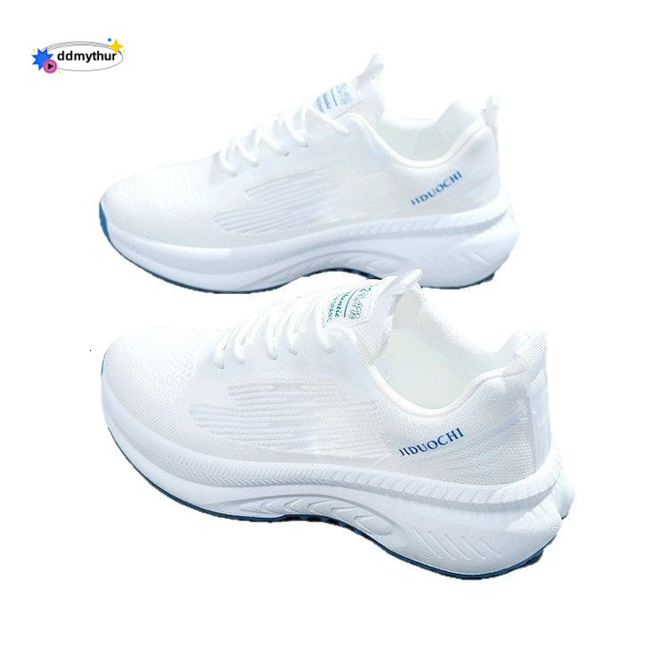 Women's white thick soled comfortable running fashionable and trendy, breathable sports shoes, women's shoes ddmythur