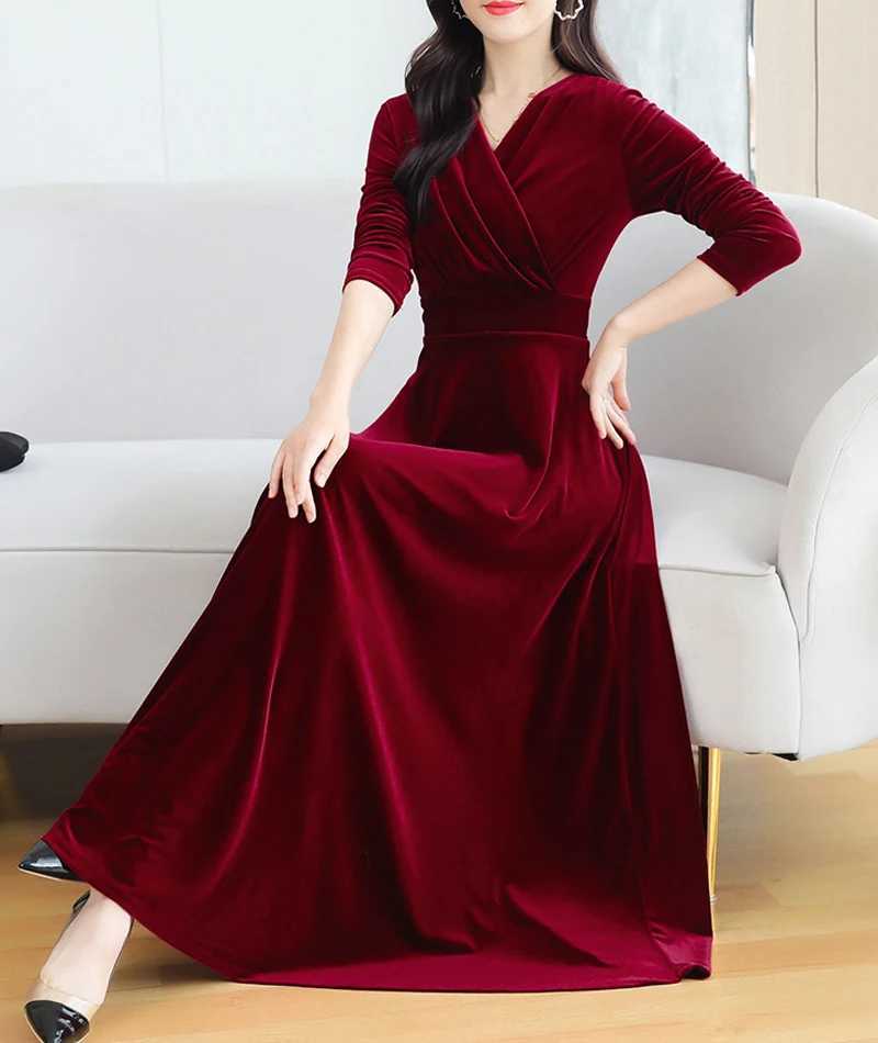 Christmas Wedding Bridesmaid Party Long Dress Evening Elegant Velvet Formal Muslim Abaya Robe Gown Maxi Dress For Women Clothin X250514