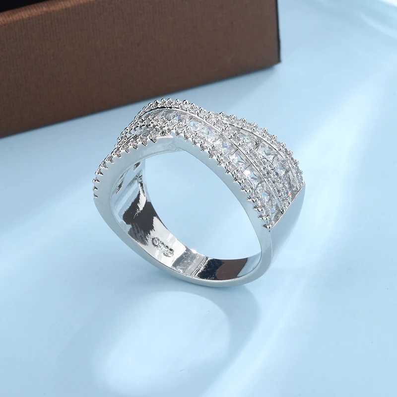 New S925 silver Geometric Intersection Ring For Women Wedding Engagement Christmas Present Fashion Jewelry Cute WholesaleXJ250514