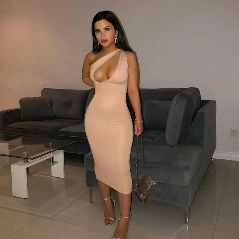 summer womens dress 2023 Cut Out Sexy Midnight Clubwear Maxi Dresses One Shoulder Birthday Outfit For Women Slim Bodycon Party X250514