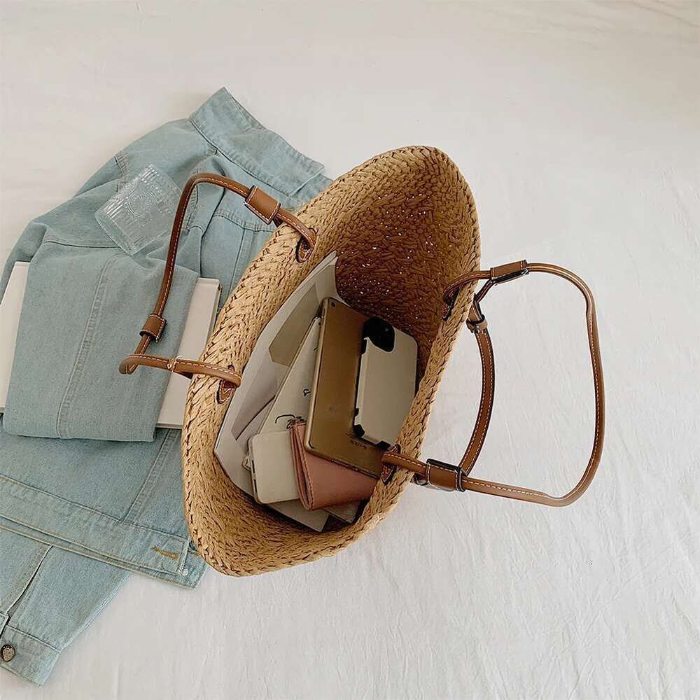Straw Woven Bags for Women Shoulder Raffia Rattan Large Shopping Basket Beach Crochet Handbag Tote Bag