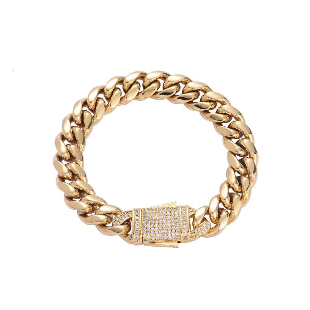 DHCollections 12mm Hip Hope Jewelry Brass Inlaid Ice Out Zircon Cuban Chain Bracelet