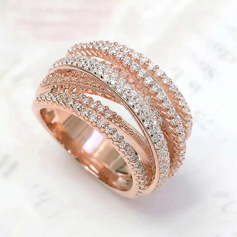 Luxury Female Rings 925 Sterling Silver Multi Layered Cross Ring for Women Micro Inlaid Zircon Promise Engagement JewelryXJ250514
