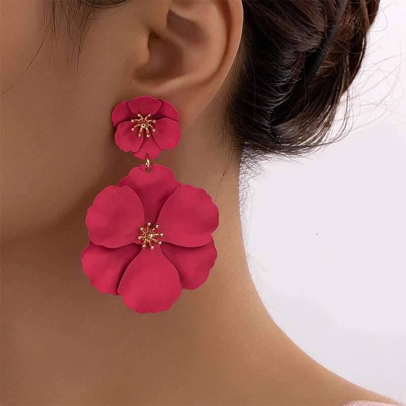Large Metal Flower Rubber Epoxy Clip On Earrings For Women Multi Color Romantic Styles Holiday Accessories Party Gifts MQ121 250514