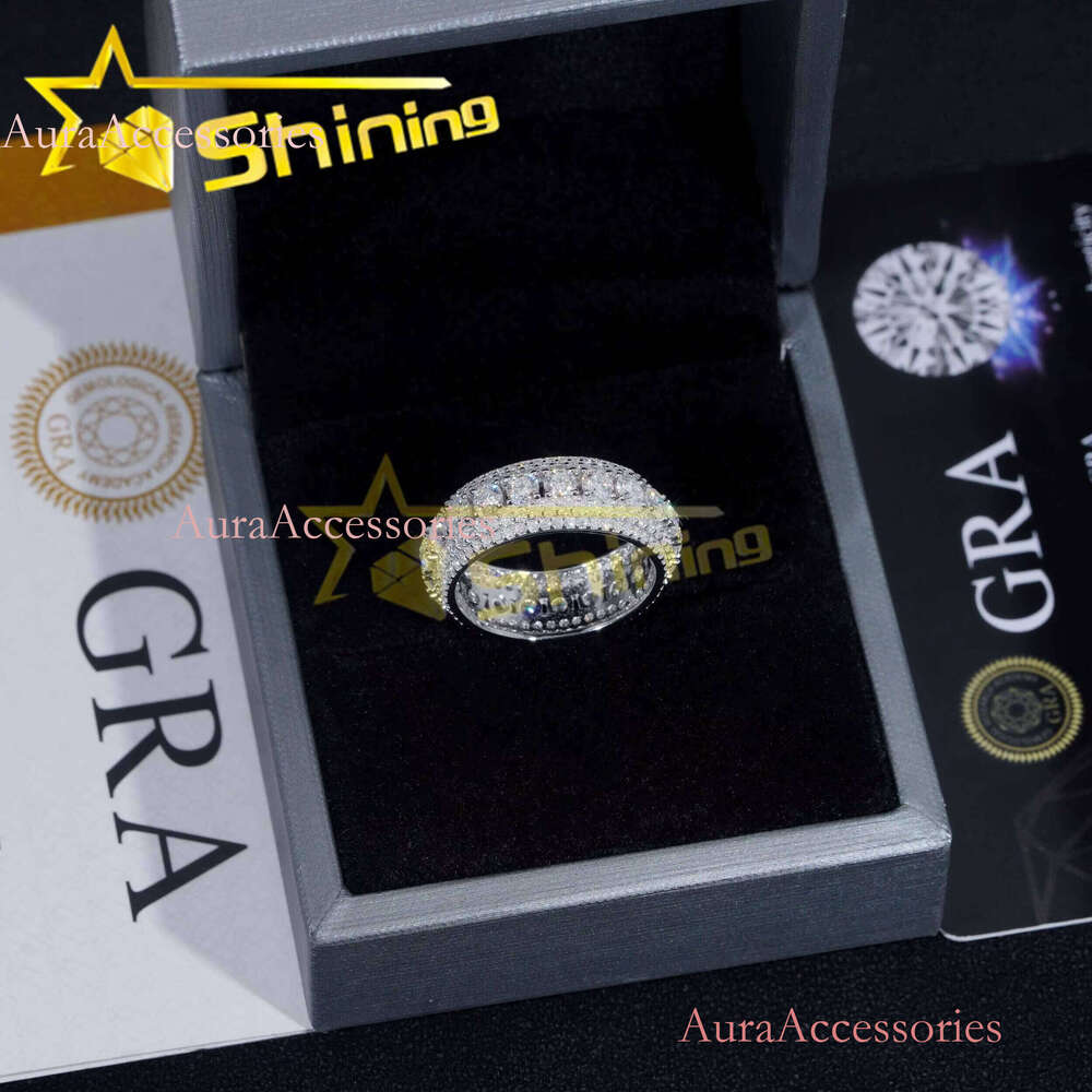Hot Selling Custom S Sterling Sier Iced Moonlight Eternity Ring Inlay Moissanite Dia Classic Design