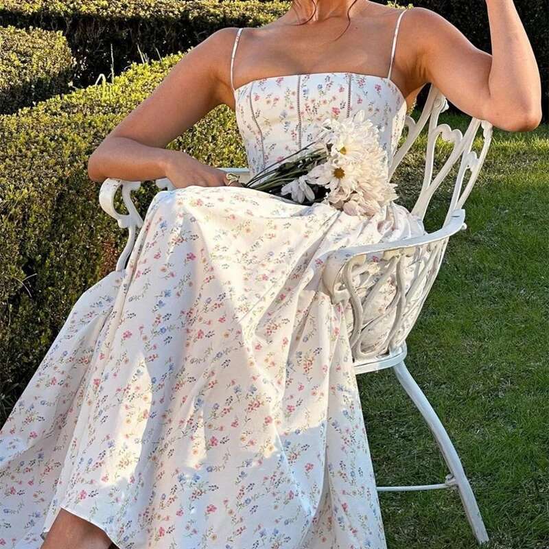 WhereMery Sexy Elegant Floral Print Long Dresses Y2K Off Shoulder Sleeveless Halter Maxi Dress 2025 Summer Casual Women Vestidos
