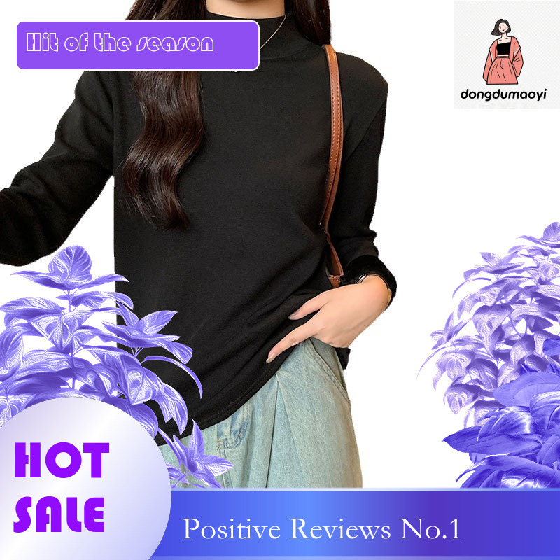 dongdumaoyi Composite velvet thickened half high neck base shirt for women in autumn winter, solid color, fit, versatile, slim and warm, inner long sl
