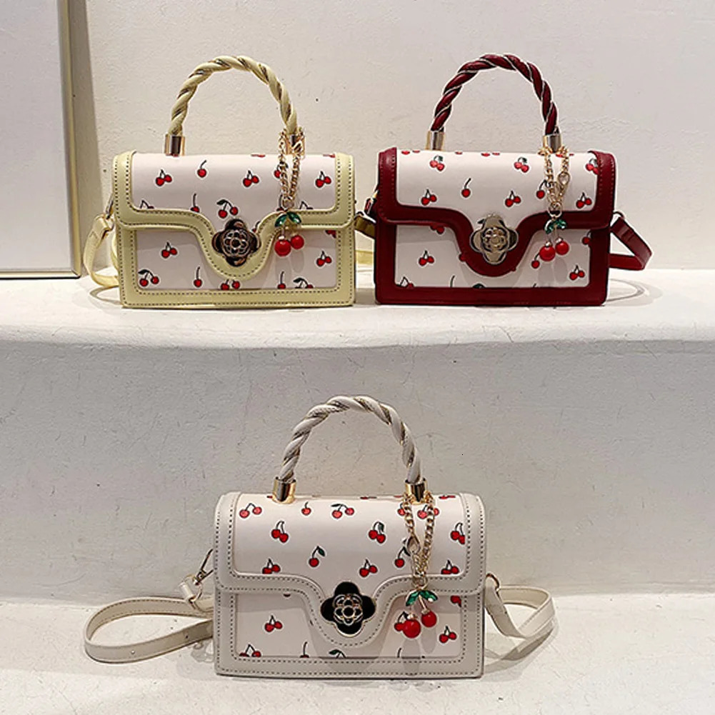 Women Cherry Square Chain Bag PU Leather Sweet Crossbody Adjustable Strap Pattern Sling Ladies Outdoor 250514