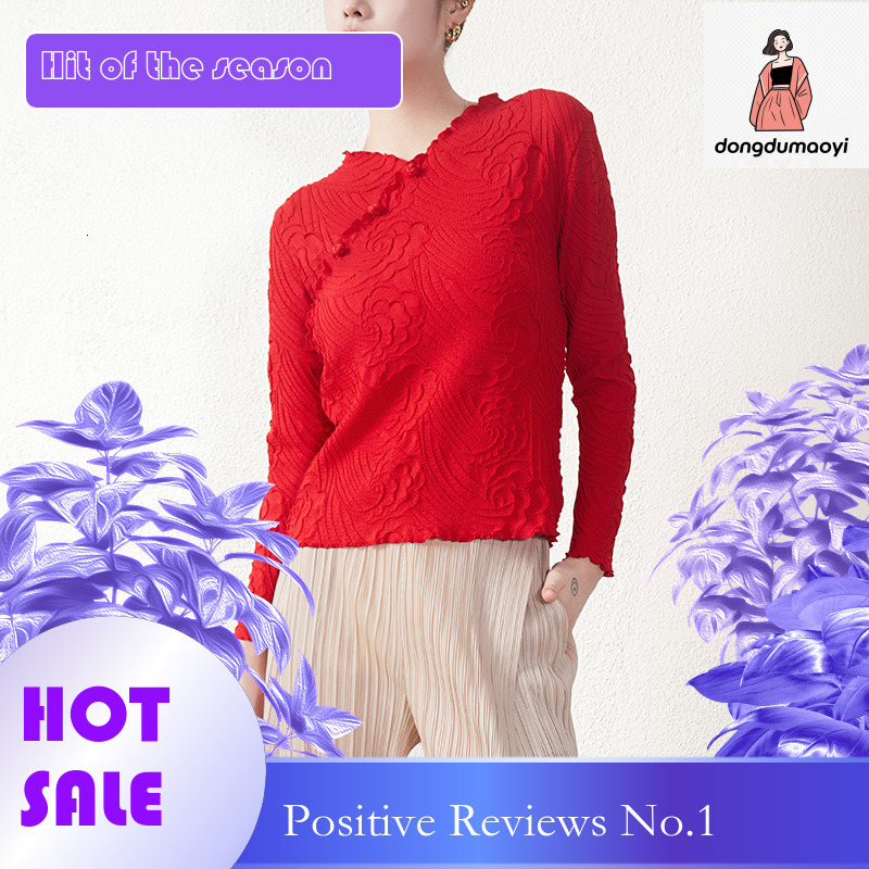 dongdumaoyi slim fit slimming inner layer bottom shirt for women 2024 Spring and Autumn style new Chinese embroidered pleated T-shirt top