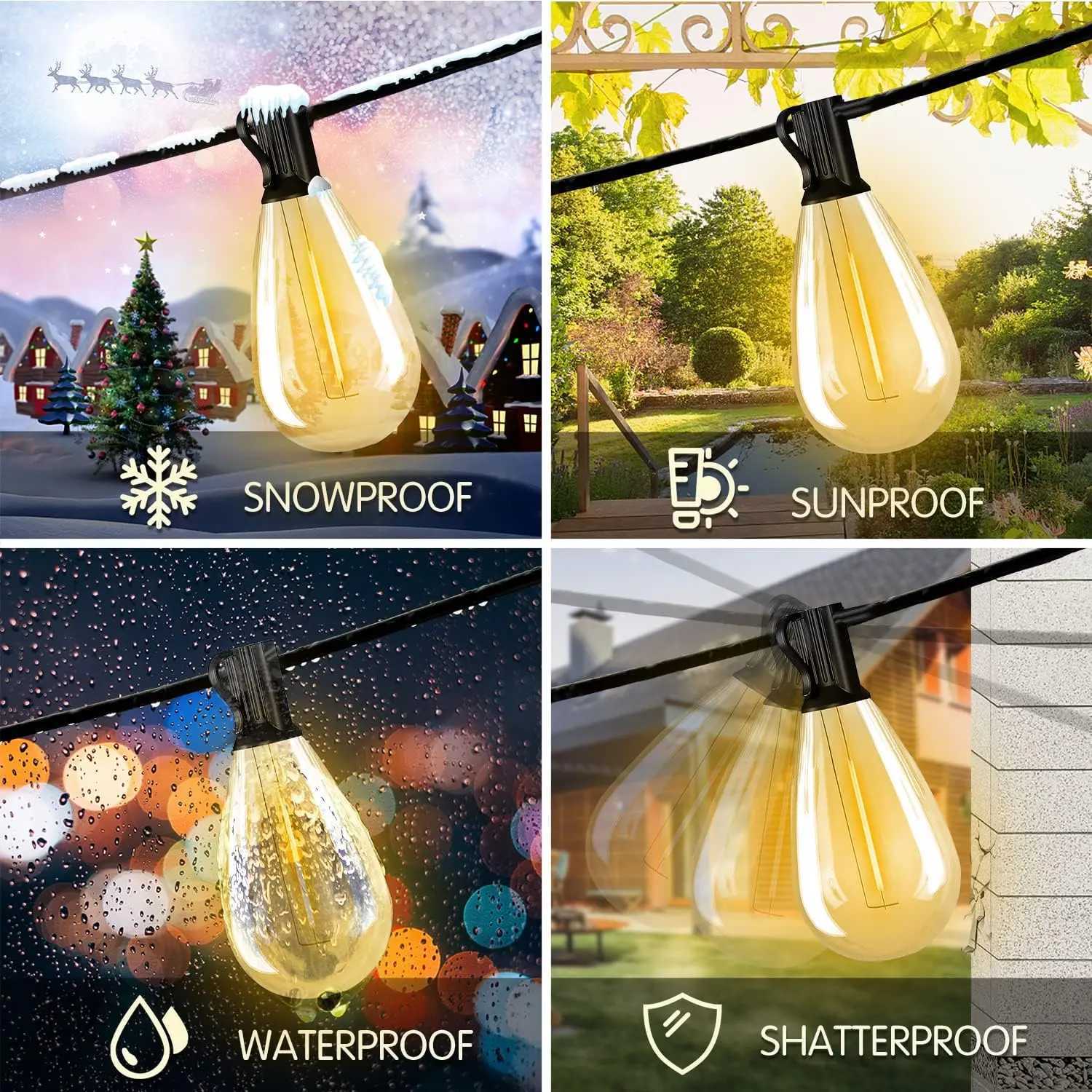 50FT S14 LED Patio Lights With 25 Edison Vintage Bulbs Connectable Outdoor String Lights For Porch Backyard Bistro IP65 Z250514