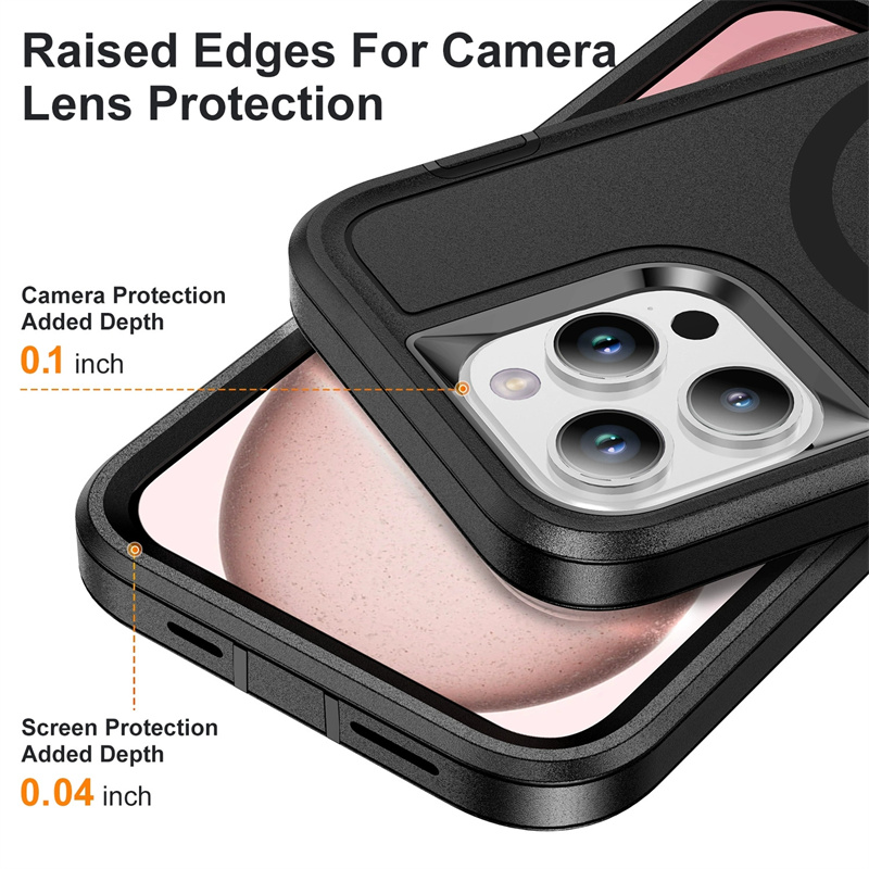 Heavy Duty Rugged Magnetic Charge Defender Case Cover For iPhone 16 15 14 Plus 13 Pro Max Dual Layer 3 in One Shockproof With Magsafe Capa