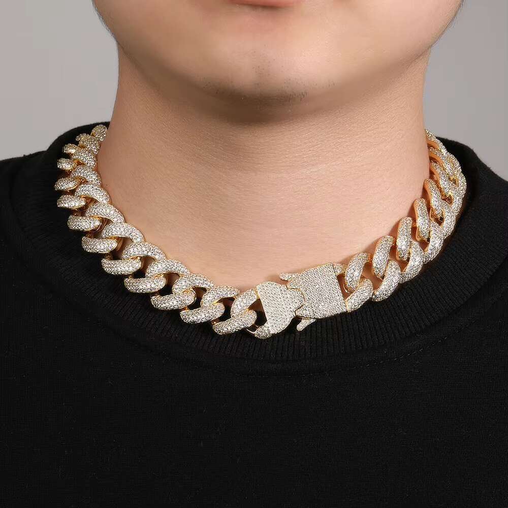DHCollections Trendy Hip Hop Jewelry 20mm Solid Gold Plated Brass 4-Row AAAAA CZ Iced Cuban Chain Necklace
