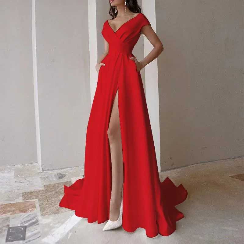 Spring Hot Sale Of The Season White V-neck Pure Color Long Dress Commute Style with Lace Trim Mid Waist Elegant Womens Dress SlXJ250514