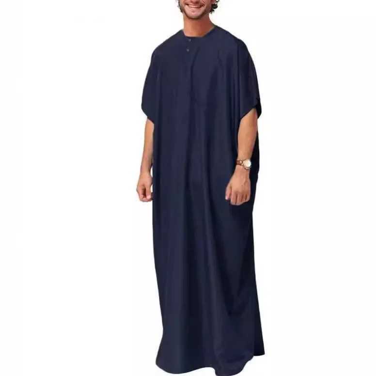 Abaya Men New Style Muslim Islamic Kaftan Solid Color Fashion Short Sleeve Shirt Caftan Middle East Dubai Mens Casual Robes X250514