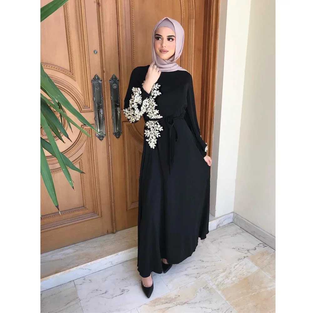 Eid Ramadan Dubai Women Muslim Beading Abaya Long Slve Maxi Dress Turkey Robe Kaftan Islamic Clothing Evening Party Gown New X250514