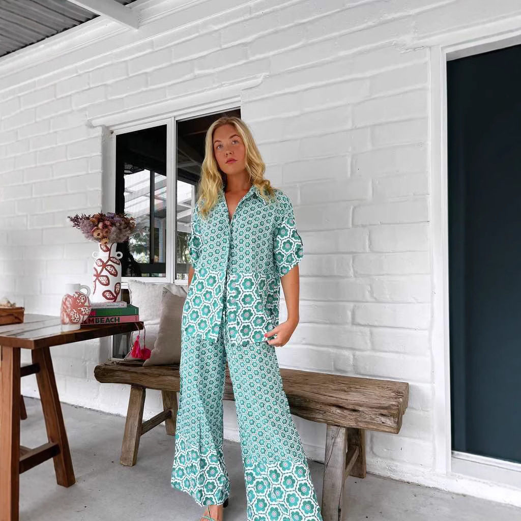2025 New Printed Casual Fashion Shirt Set -68601