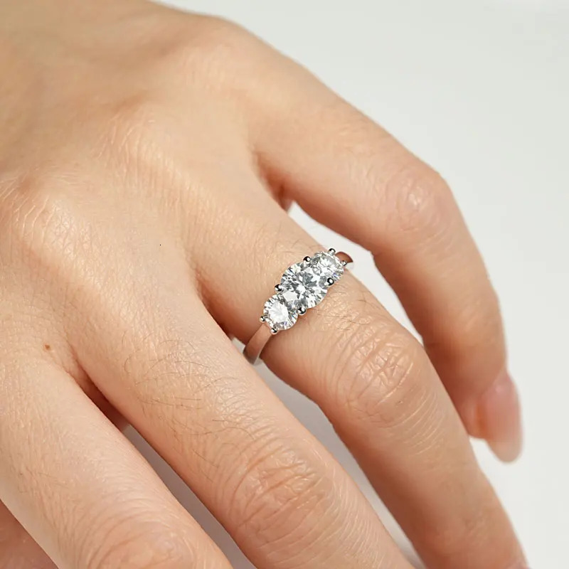 3.0CTTW 6.5mm D Color Engagement Wedding Ring 925 Sliver GRA Certified Three Stone Band for Women Promise Fine Jewel 250509