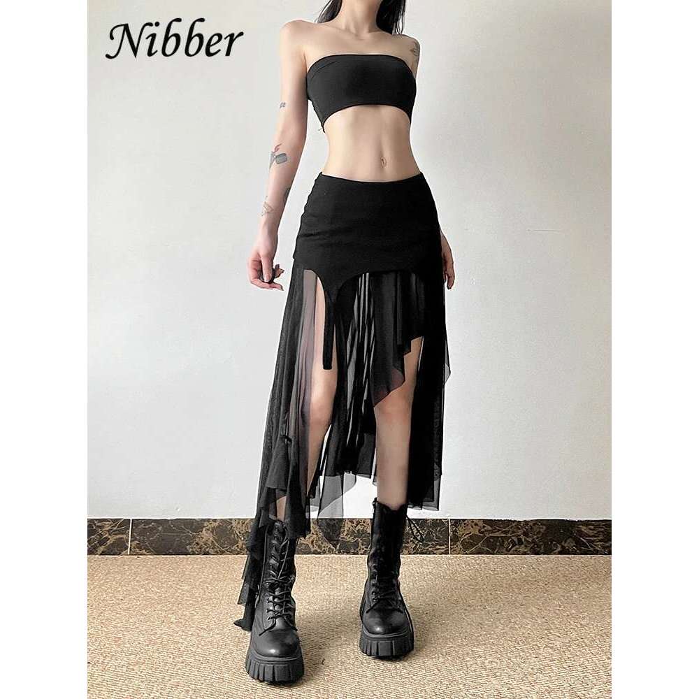 Nibber 2024 Summer Solid Color Simple All-Match Casual Sexy Fimbriate High Street Trendy Cool Women's Laminated Ruffled Skirt