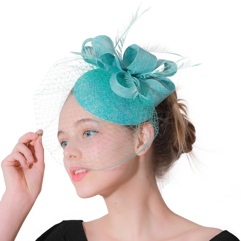 Elegant Women Chic Mesh Headwear Hoops Fascinator Hat Mesh Fancy Feather Hair Accessories Chapeau Cap Party Dinner Headpiece 250513