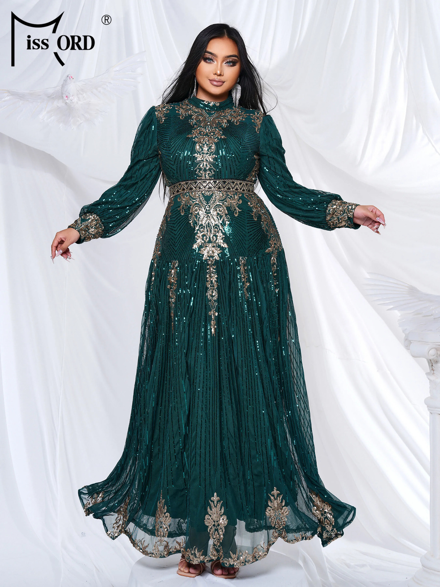 Missord Plus Size Geometric Sequin Green High Neck A Line Evening Large Formal Occasion Dresses 250506