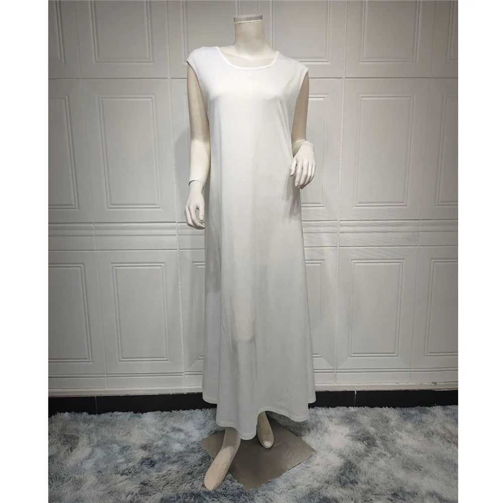Ramadan Underdress Muslim Abayas For Modest White Casual Women All Match Slveless Maxi Dress Turkey Kimono Robe Arab Clothing X250514