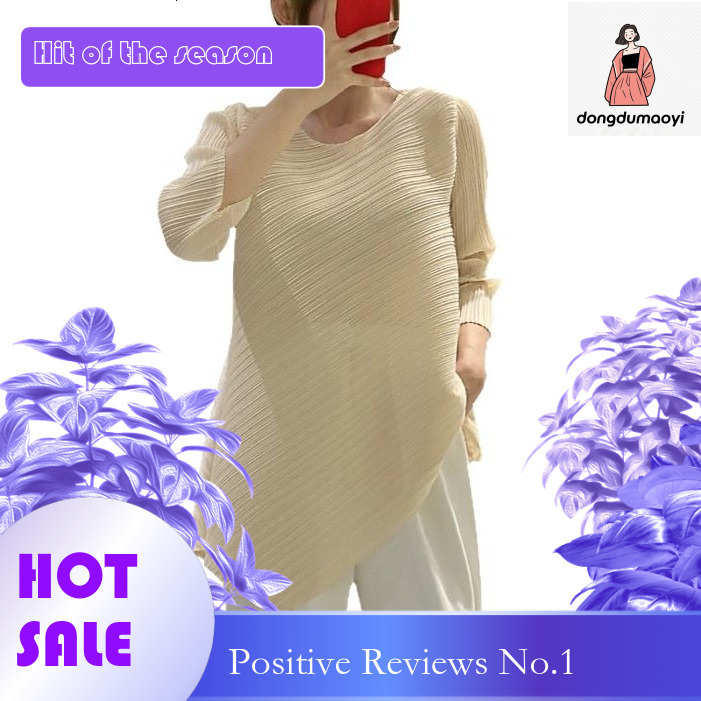 dongdumaoyi Folded top for women, loose seven quarter sleeves, Miyake spring and summer new design, irregular, niche, versatile T-shirt, women's 