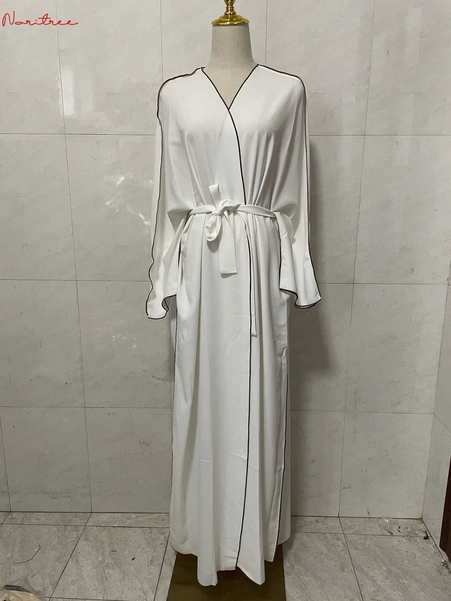 S-XL Fashion Line Oversized Abayas With Belt Djellaba Muslim Dress Dubai Full Length Abaya Dubai Turkey Muslim Islam Robe WY1518 X250514