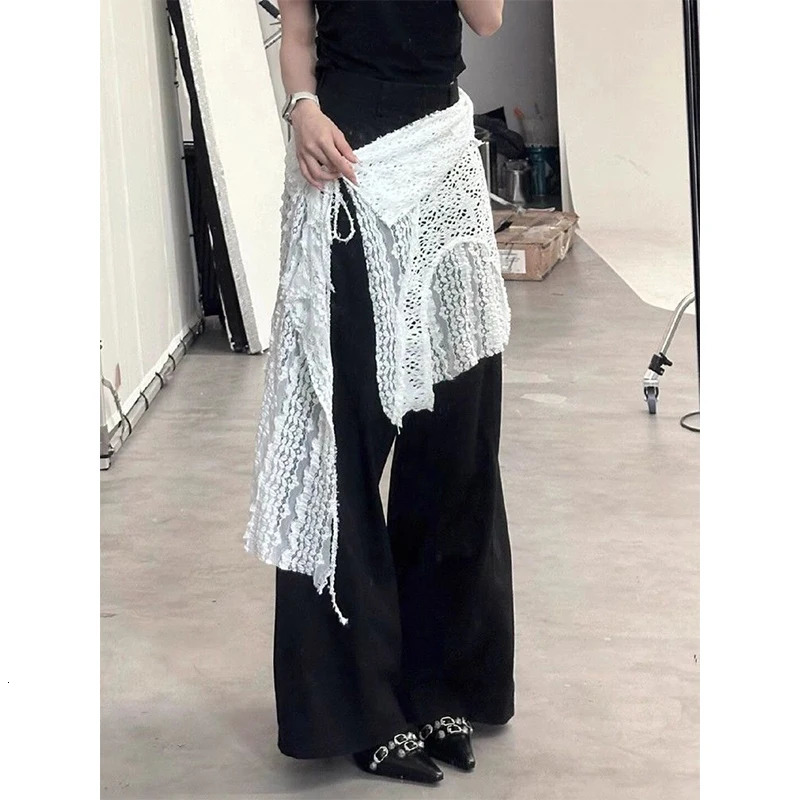 MEXZT Y2K Irregular Mini Skirts Women Harajuku Aesthetic White Lace Tulle Bandage Skirt Japanese Vintage Hollow Out Faldas 250514