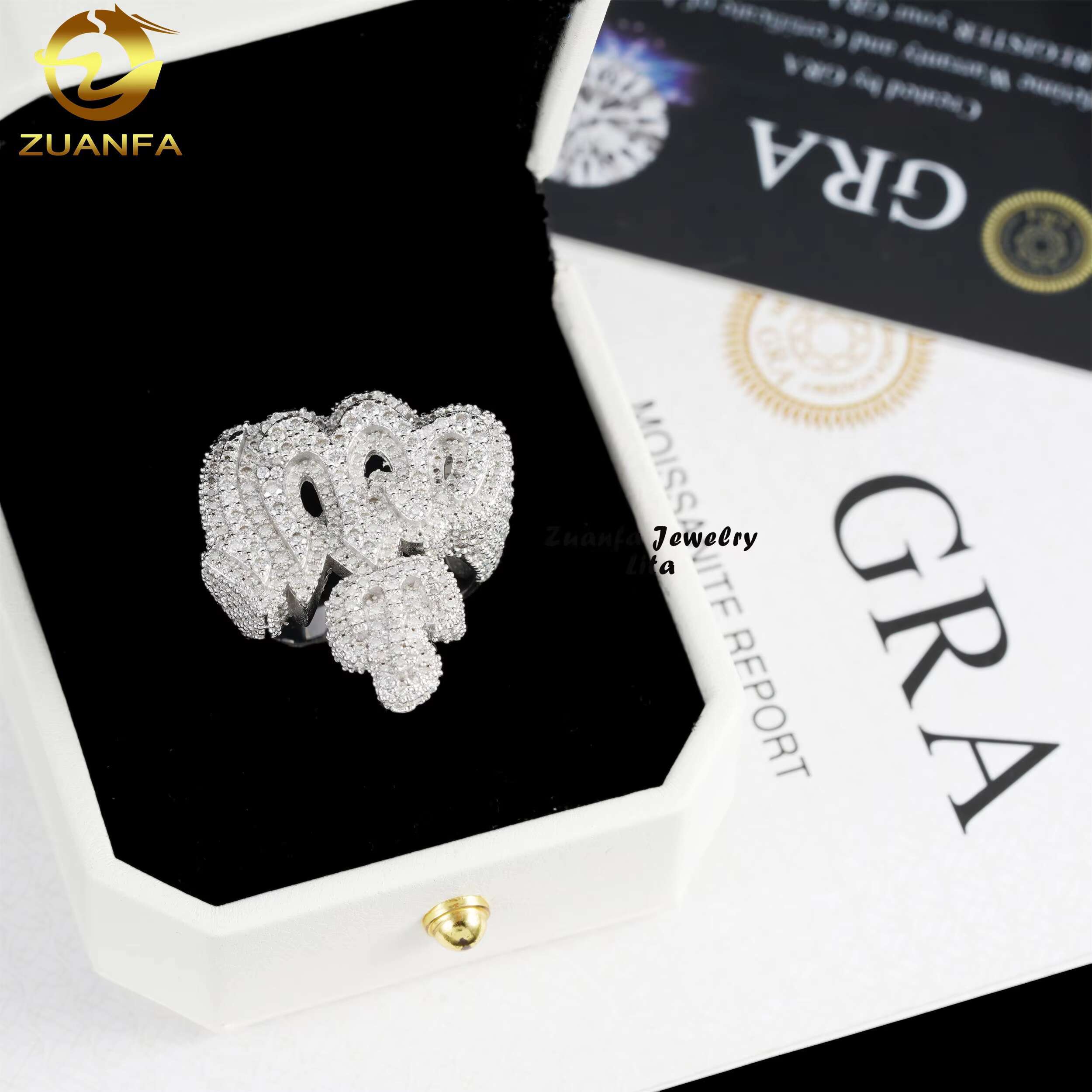 New Arrivals 925 Silver Allah Rings Iced Out VVS Diamond Mens Moissanite Hip Hop Ring